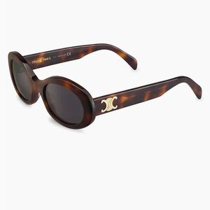 Celine Tortoiseshell Oval Sunglasses with Gold Logo
